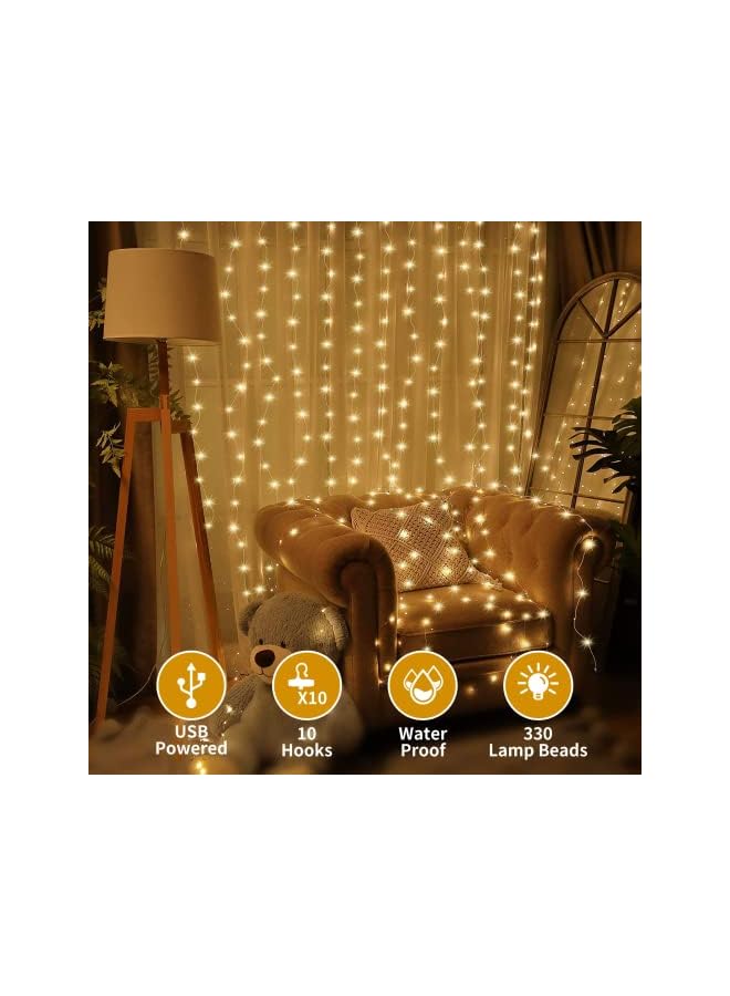 The Bros Curtain Lights, 300LED 3×3m Curtain String Lights with Remote, 8 Lighting Modes Dimmable Timer LED Curtain Lights, Fairy Lights with USB Powered for Bedroom, Party, Wedding, Home Decorations  - Image 3