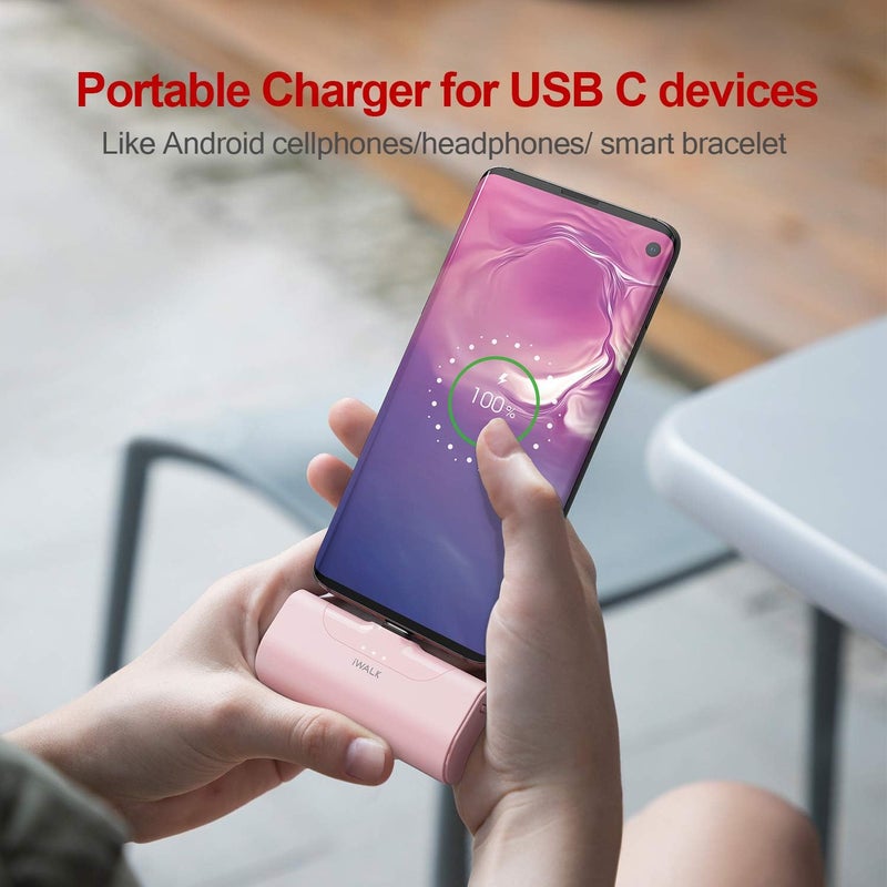 iWalk USB C Power Bank, 4500mAh Portable Charger USB C Battery Pack, Compatible with Samsung Galaxy Note20 Ultra, Z Fold2, S20/S10/S9, A51/A71, Note 10/9/8 and Android-Smartphones, pink - Image 2