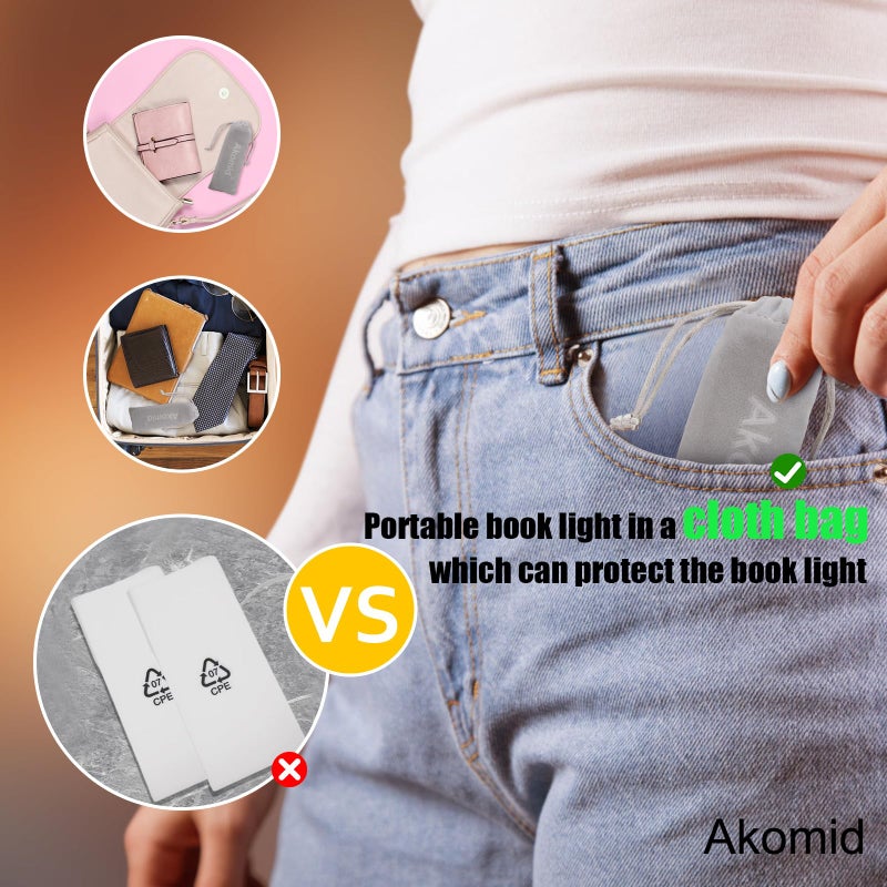 Akomid USB Rechargeable Book Light for Reading in Bed, 8 LEDs Bookmark Style Clip on, Eye-Cared Amber Light Mode for Kids, Blue Light Blocking, Stepless Dimming, Lake Blue - Image 3