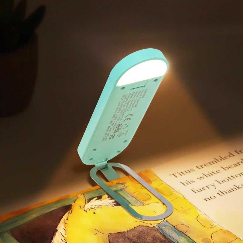 Akomid USB Rechargeable Book Light for Reading in Bed, 8 LEDs Bookmark Style Clip on, Eye-Cared Amber Light Mode for Kids, Blue Light Blocking, Stepless Dimming, Lake Blue - Image 2