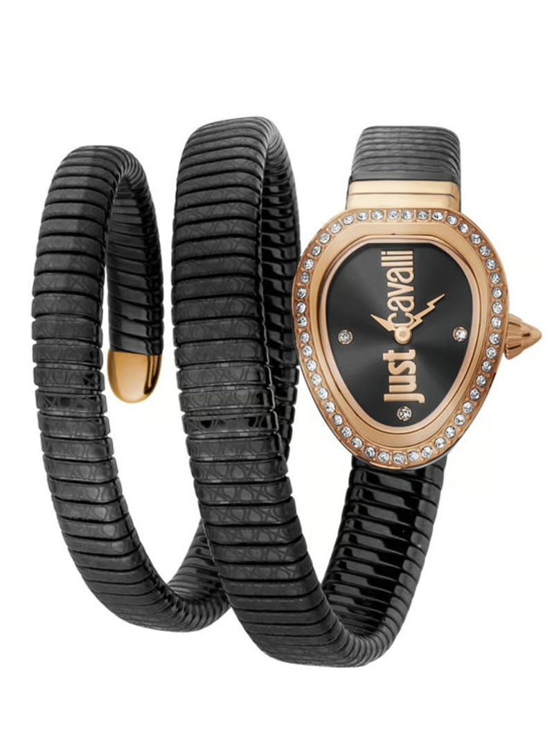جي سي ساعة جست كافالي للنساء من الفولاذ المقاوم للصدأ ذهبي وردي من الفولاذ المقاوم للصدأ، سوار أسود | JC1L163M0045 - Image 1
