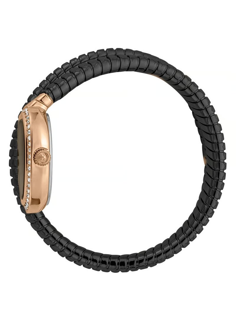 جي سي ساعة جست كافالي للنساء من الفولاذ المقاوم للصدأ ذهبي وردي من الفولاذ المقاوم للصدأ، سوار أسود | JC1L163M0045 - Image 3