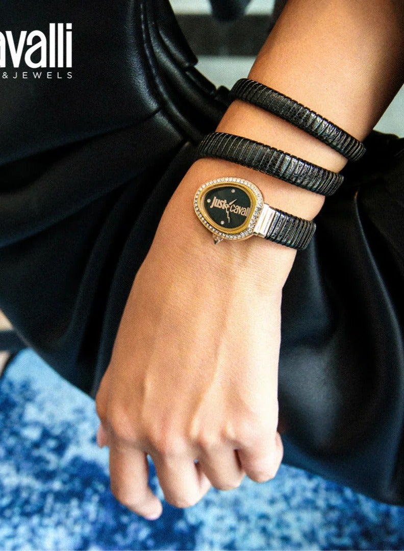 جي سي ساعة جست كافالي للنساء من الفولاذ المقاوم للصدأ ذهبي وردي من الفولاذ المقاوم للصدأ، سوار أسود | JC1L163M0045 - Image 4