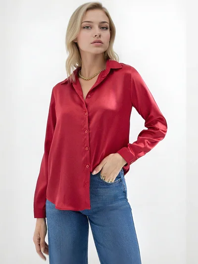 BIG DART BDART Satin Long Sleeve Button Up Shirt