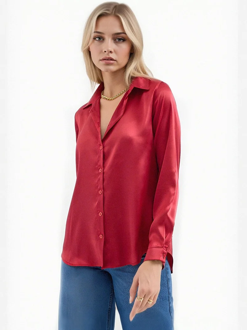 BIG DART BDART Satin Long Sleeve Button Up Shirt