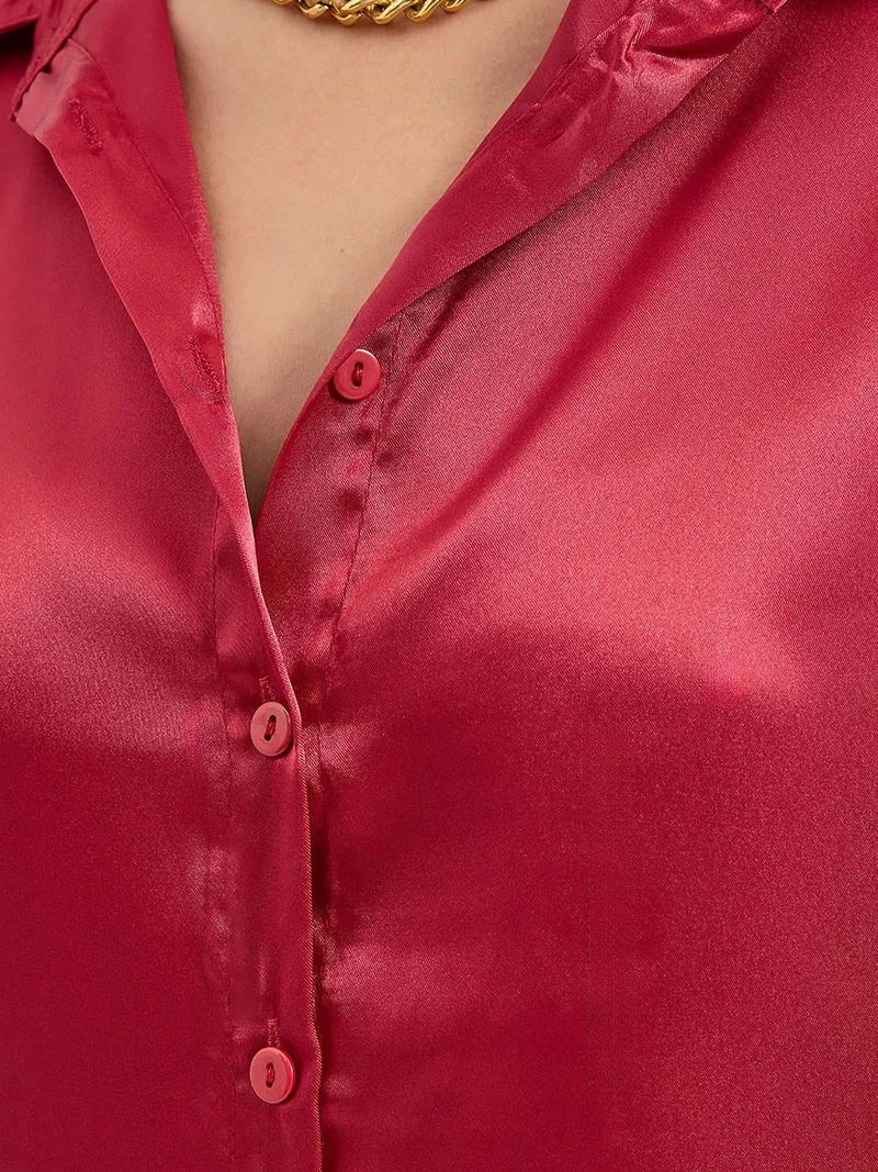 BIG DART BDART Satin Long Sleeve Button Up Shirt