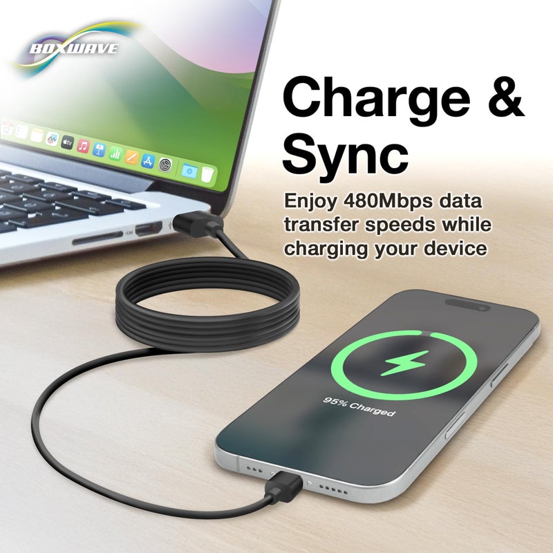 BoxWave Cable Compatible with Skyroam Solis Global WiFi Hotspot - DirectSync - USB 3.0 A to USB 3.1 Type C, USB C Charge and Sync Cable - 6ft - Black - Image 3