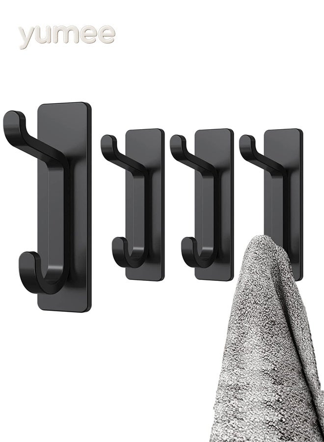 yumee Adhesive Wall Hooks Heavy Duty, Stainless Steel Self-Adhesive Towel Hooks, Waterproof Stick On Hangers for Bathroom, Kitchen, Door – 4 PCS - Image 1