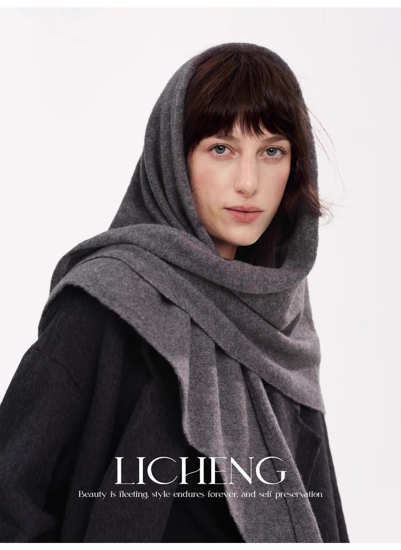 Generic - High-End Feel Lazy Out On The Street 100% Wool Triangle Design Womens Autumn/Winter Neck Warmer Solid Color Large Scarf Dark ash (solid color) - Image 1