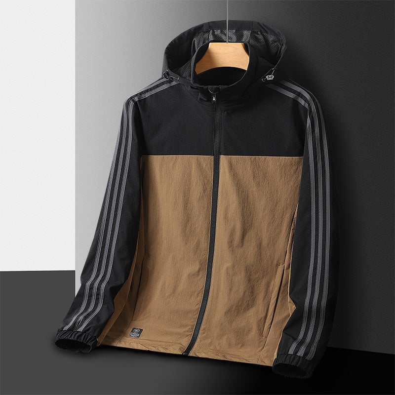 2023 New Single-Layer Clothing Classic Three Bars Men'S Windproof Jacket New Men'S Sports Single Trench Coat Jacket - Image 1