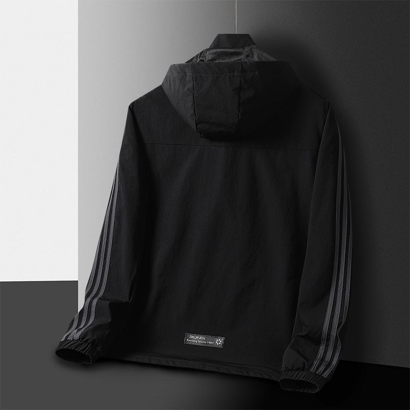 2023 New Single-Layer Clothing Classic Three Bars Men'S Windproof Jacket New Men'S Sports Single Trench Coat Jacket - Image 3