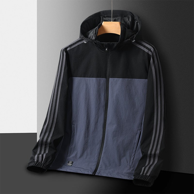 2023 New Single-Layer Clothing Classic Three Bars Men'S Windproof Jacket New Men'S Sports Single Trench Coat Jacket - Image 4