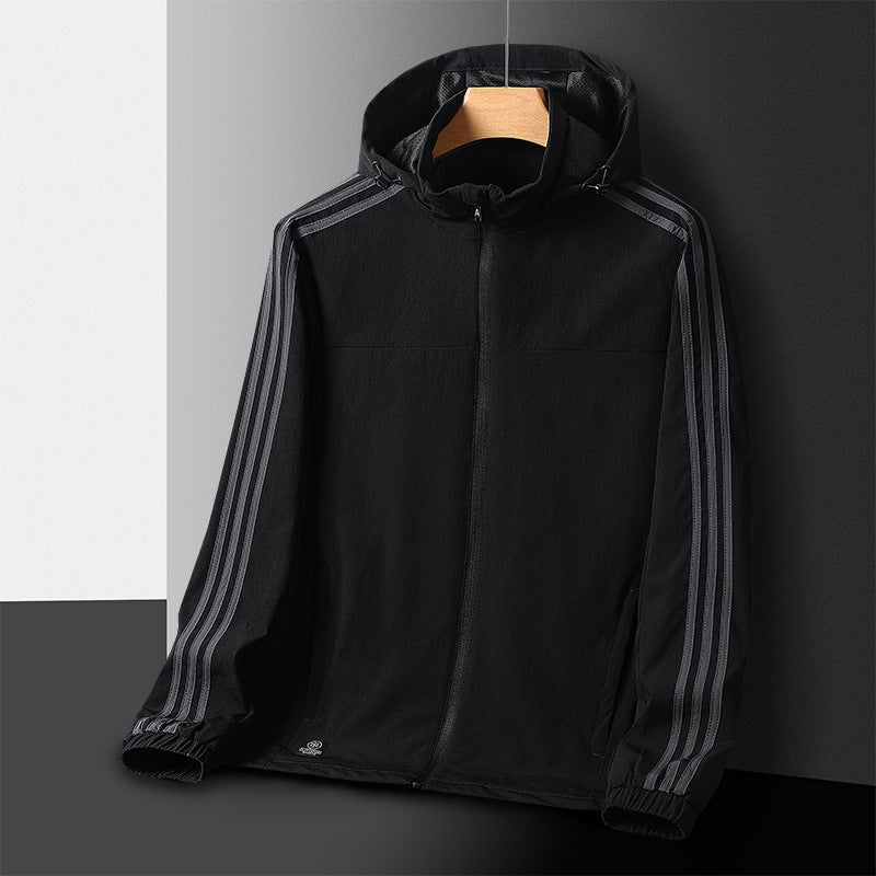 2023 New Single-Layer Clothing Classic Three Bars Men'S Windproof Jacket New Men'S Sports Single Trench Coat Jacket - Image 2