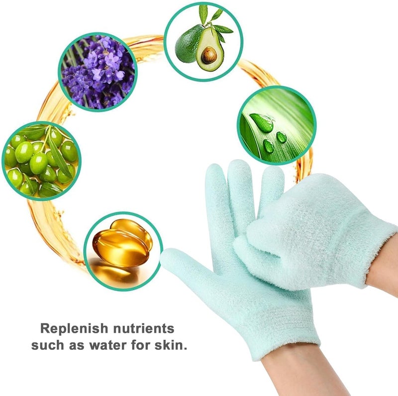 PRETYZOOM 4pcs Green Moisturizing Gel Spa Gloves and Socks Set for Women, Breathable Knitted Hand Care Gloves for Dry Hands and Foot Care Gel Socks for Softening and Hydrating - Image 3