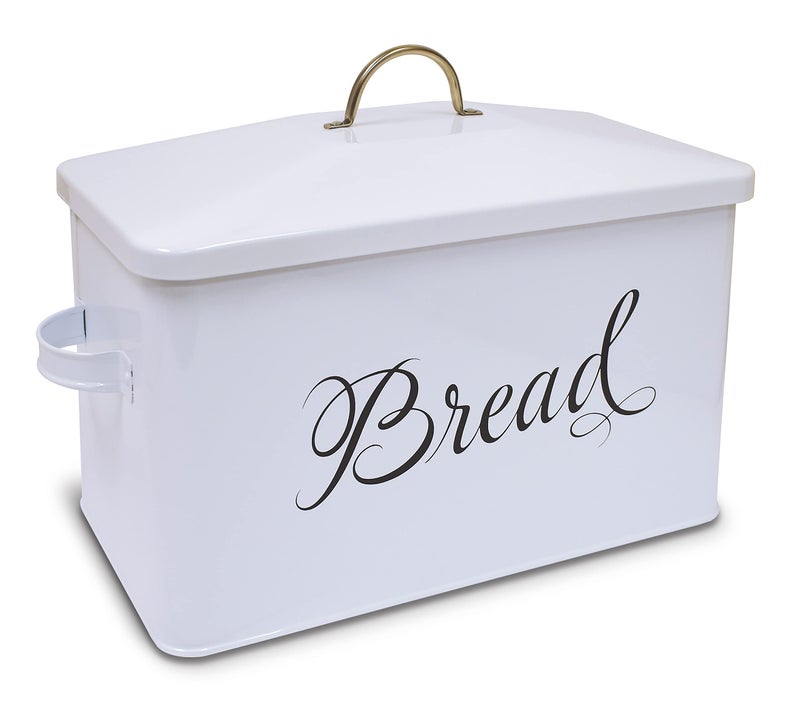 Better Kitchen Products Classic Metal Bread Box with Side Handles, Large Capacity (2 Bread Loaves), Farmhouse Bread Bin for Kitchen Countertop, Steel Bread Storage Container with Lid, White - Image 1