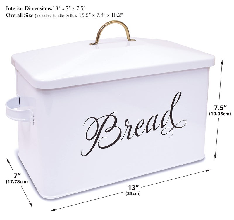 Better Kitchen Products Classic Metal Bread Box with Side Handles, Large Capacity (2 Bread Loaves), Farmhouse Bread Bin for Kitchen Countertop, Steel Bread Storage Container with Lid, White - Image 4