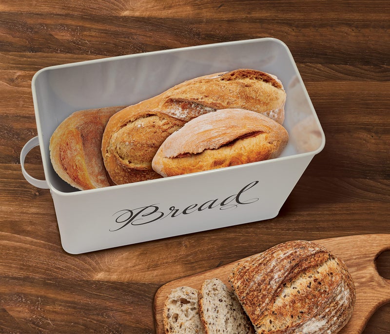 Better Kitchen Products Classic Metal Bread Box with Side Handles, Large Capacity (2 Bread Loaves), Farmhouse Bread Bin for Kitchen Countertop, Steel Bread Storage Container with Lid, White - Image 2