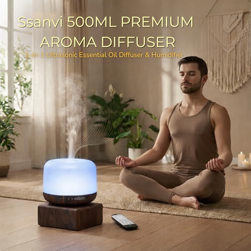 Ssanvi 500ml Premium, Essential Oil Diffuser, 5 in 1 Ultrasonic Aromatherapy Fragrant Oil Humidifier Vaporizer, Timer&Auto-Off Safety Switch-Black - Image 3
