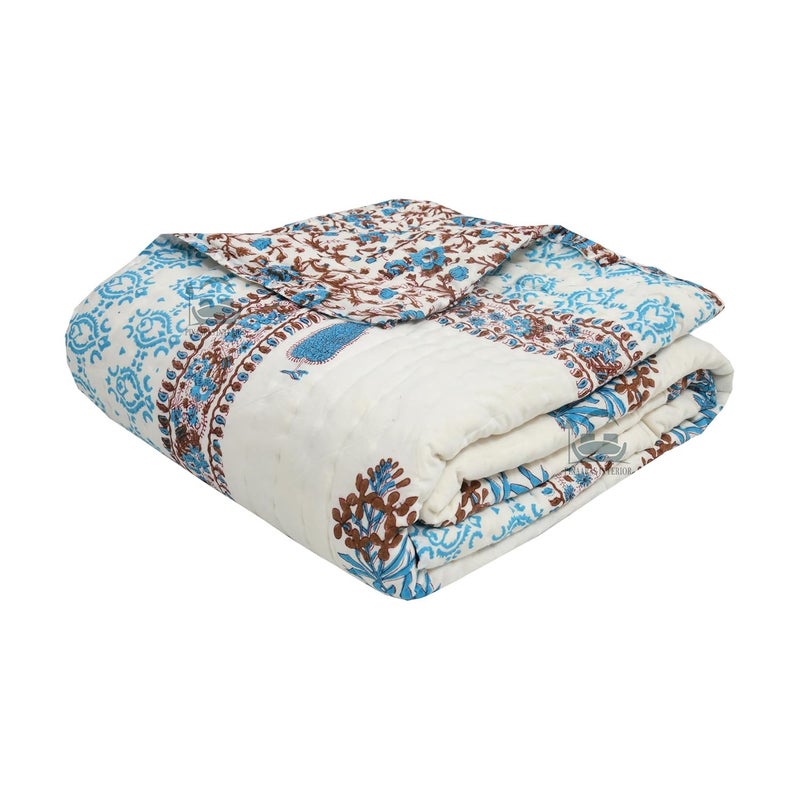 LOARSHY Hand Block Printed Pure Cotton Razai Single Bed Quilts/Rajai/Blankets - Brown (Size 60X90 INCHES) - Image 2