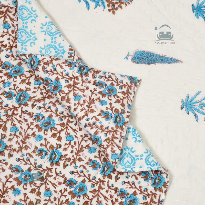 LOARSHY Hand Block Printed Pure Cotton Razai Single Bed Quilts/Rajai/Blankets - Brown (Size 60X90 INCHES) - Image 1