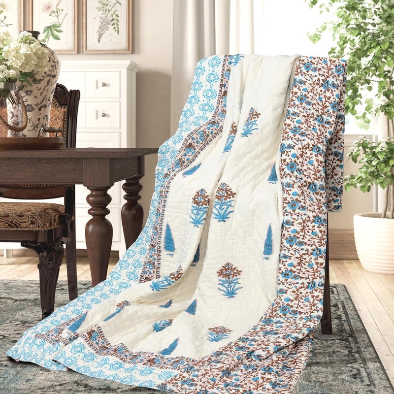 LOARSHY Hand Block Printed Pure Cotton Razai Single Bed Quilts/Rajai/Blankets - Brown (Size 60X90 INCHES) - Image 5