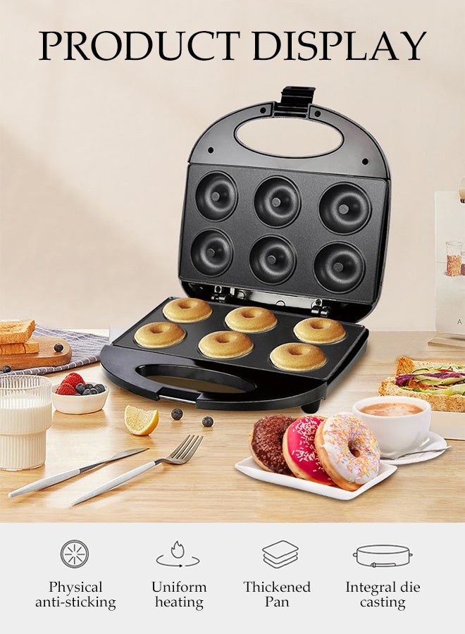 DUNISO صانع الدونات ، آلة الدونات الكهربائية ، آلة صنع الدونات الصغيرة غير اللاصقة ، تسخين مزدوج الجوانب ، تصنع 6 دونات لوجبة إفطار الأطفال ، الوجبات الخفيفة أو الدونات النباتية - Image 5