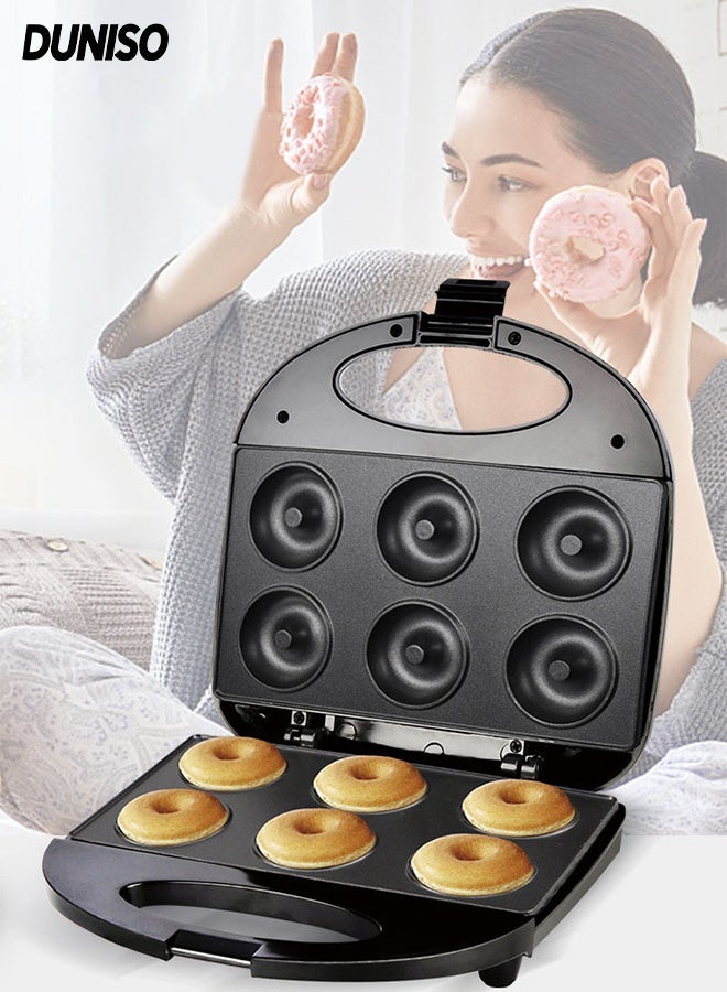 DUNISO صانع الدونات ، آلة الدونات الكهربائية ، آلة صنع الدونات الصغيرة غير اللاصقة ، تسخين مزدوج الجوانب ، تصنع 6 دونات لوجبة إفطار الأطفال ، الوجبات الخفيفة أو الدونات النباتية - Image 2
