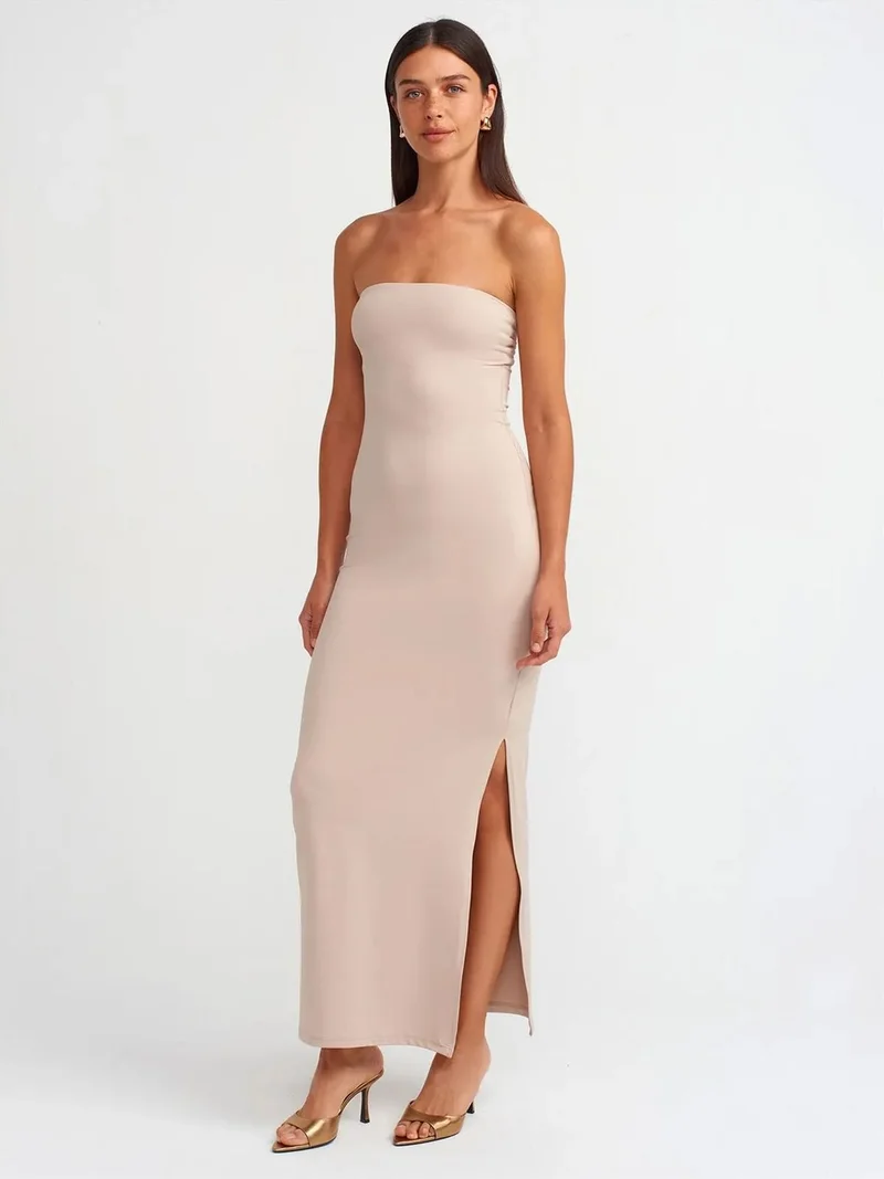 ديلفين Dilvin Strapless Bodycon Maxi Dress With Slit