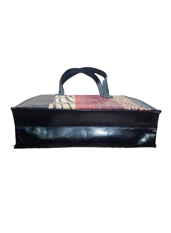 Chitrahar Women's Shantiniketan Leather Handpainted Rectangular Office Shoulder Bag (Maroon-Black) - Image 4
