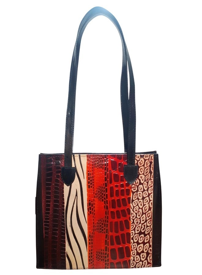 Chitrahar Women's Shantiniketan Leather Handpainted Rectangular Office Shoulder Bag (Maroon-Black) - Image 1