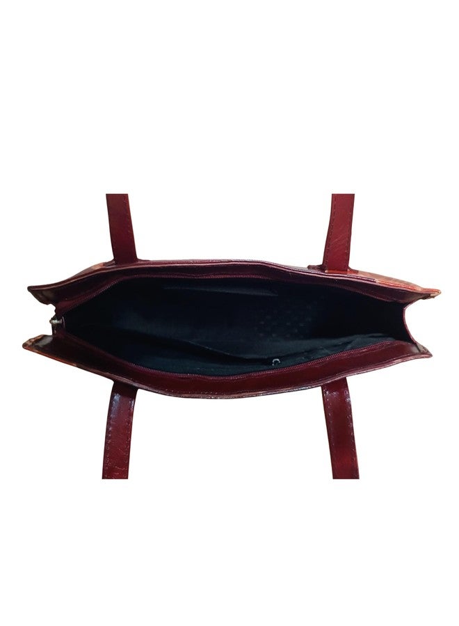 Chitrahar Women's Shantiniketan Leather Handpainted Rectangular Office Shoulder Bag (Maroon-Black) - Image 5