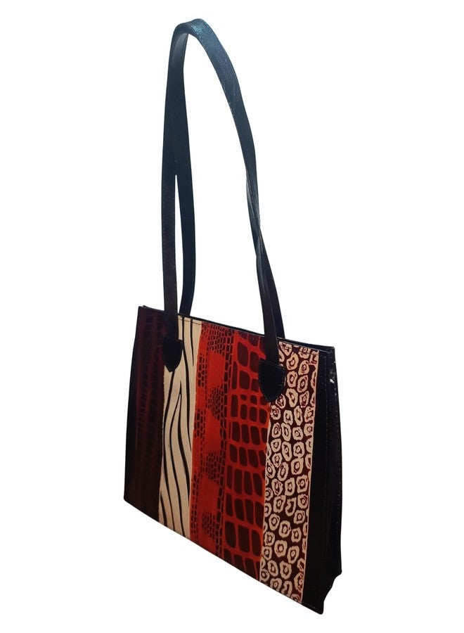 Chitrahar Women's Shantiniketan Leather Handpainted Rectangular Office Shoulder Bag (Maroon-Black) - Image 3