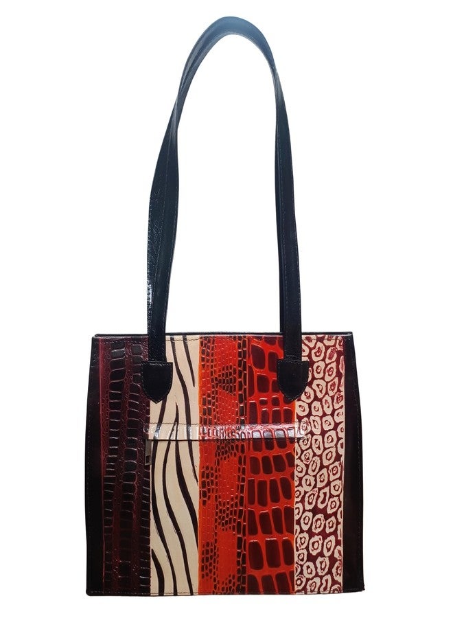 Chitrahar Women's Shantiniketan Leather Handpainted Rectangular Office Shoulder Bag (Maroon-Black) - Image 2