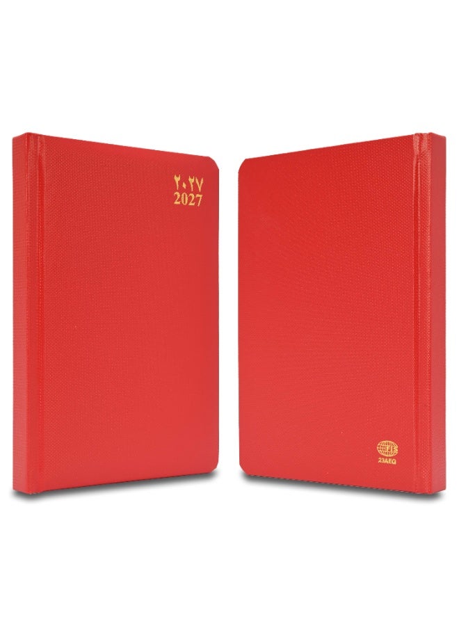FIS 2027 Golden A5 Diary, 148x210mm, 1 Side Padded Vinyl Cover, Round Corners, Gilded Edges, 1 Day a Page Format, Arabic/English, 60gsm White Paper, Red Cover-FSDI23AEG27RE - Image 3