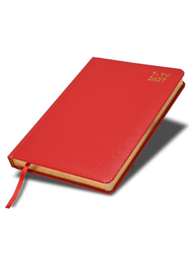 FIS 2027 Golden A5 Diary, 148x210mm, 1 Side Padded Vinyl Cover, Round Corners, Gilded Edges, 1 Day a Page Format, Arabic/English, 60gsm White Paper, Red Cover-FSDI23AEG27RE - Image 1