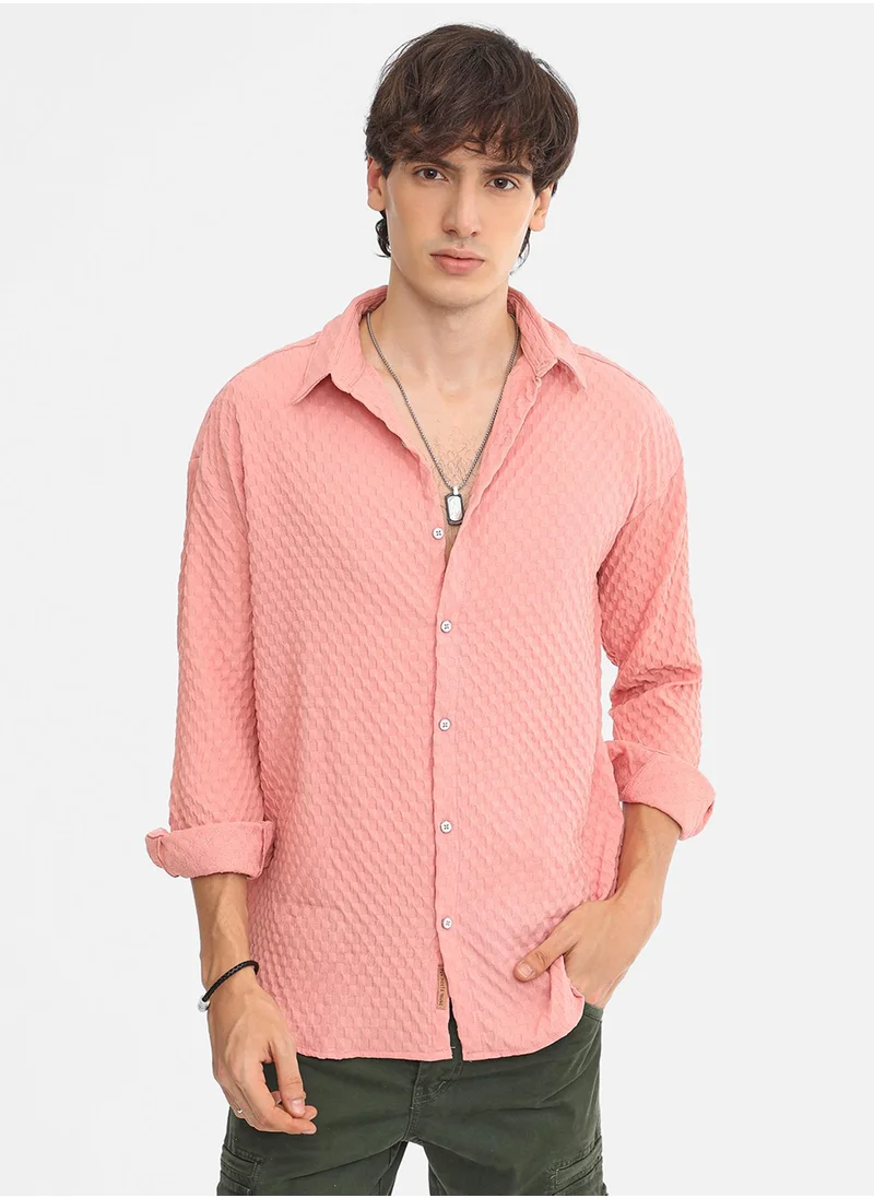 Campus Sutra Men's Blush Pink Cubic-Textured Oversized Shirt