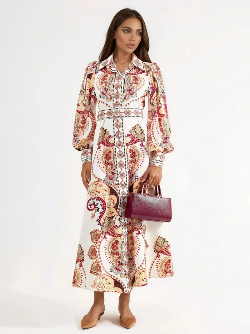جينيفر Patterned Maxi Dress with Belt