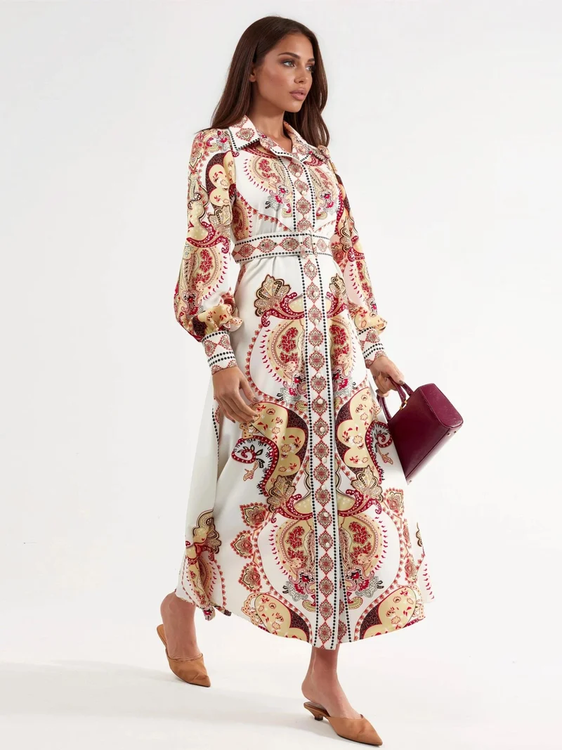 جينيفر Patterned Maxi Dress with Belt