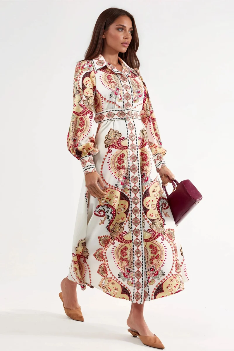 جينيفر Patterned Maxi Dress with Belt