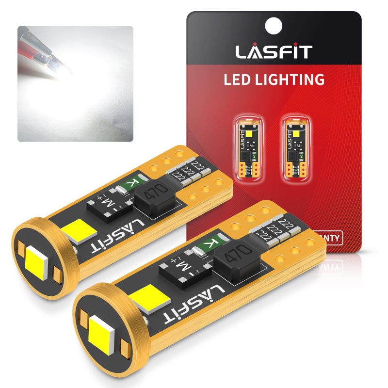 لمبة LED LASFIT 194 6000K بيضاء T10 168 2825 W5W بديل لإضاءة القبة والخرائط والأبواب وإضاءة لوحة الترخيص وصندوق الأمتعة فائقة السطوع عبوة من 2