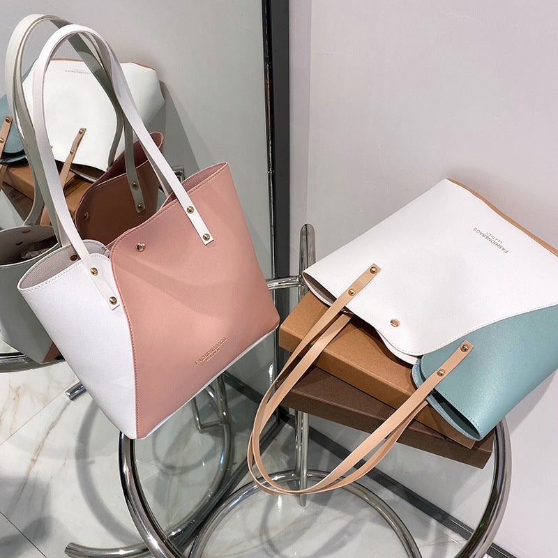 Women'S Bag Tote Bag Color-Blocking Gold Stamping Contrasting Color Handbag Shoulder Bag Shopping Bag Large Capacity Women'S Bag Dropshipping - Image 3