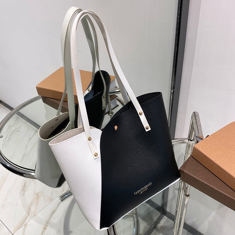 Women'S Bag Tote Bag Color-Blocking Gold Stamping Contrasting Color Handbag Shoulder Bag Shopping Bag Large Capacity Women'S Bag Dropshipping - Image 4