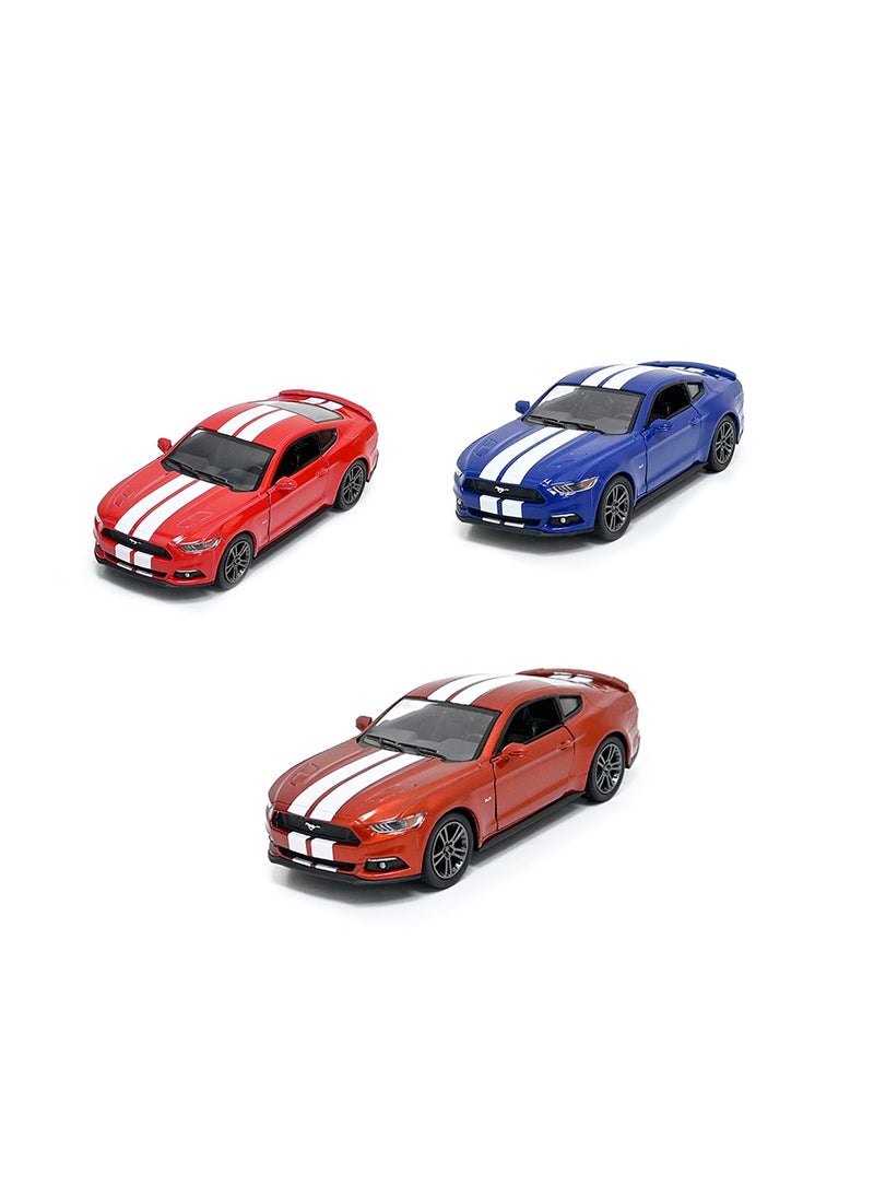 Kinsmart Pack of 3 Pcs Ford Mustang GT 1/38 Scale Die Cast Metal Doors Openable Pull Back Action Toy Car- Assorted Colour  - Image 1
