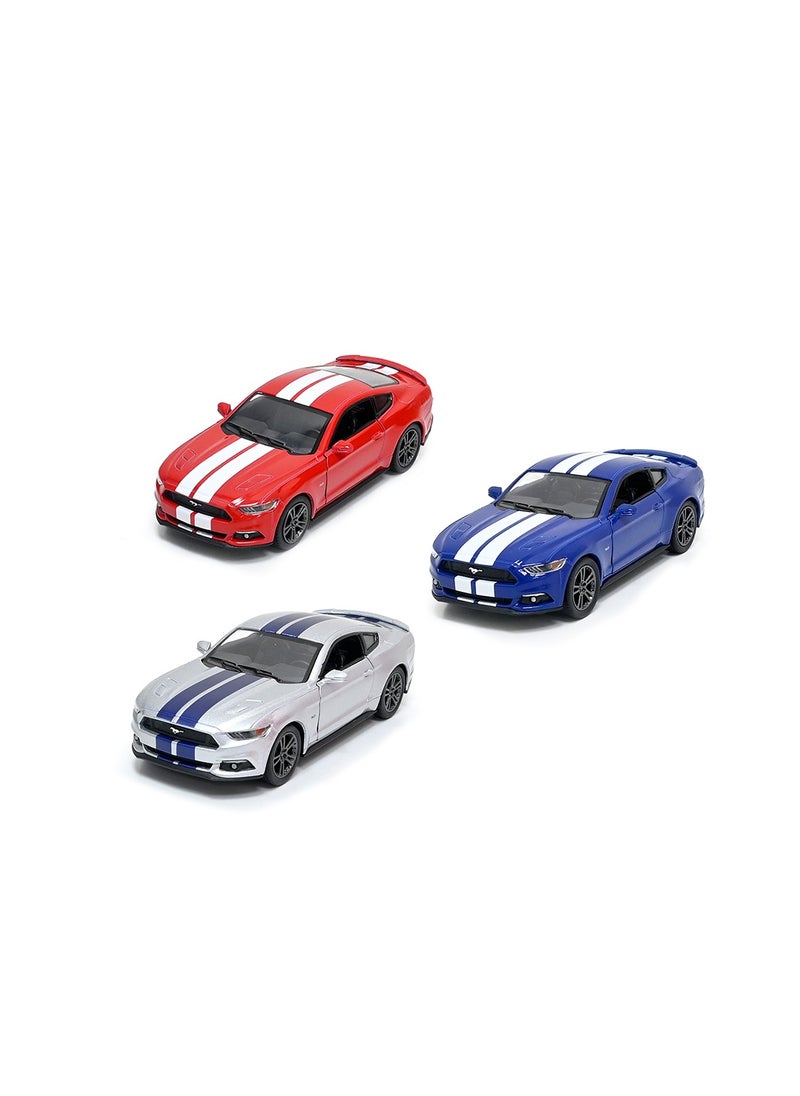Kinsmart Pack of 3 Pcs Ford Mustang GT 1/38 Scale Die Cast Metal Doors Openable Pull Back Action Toy Car- Assorted Colour  - Image 2