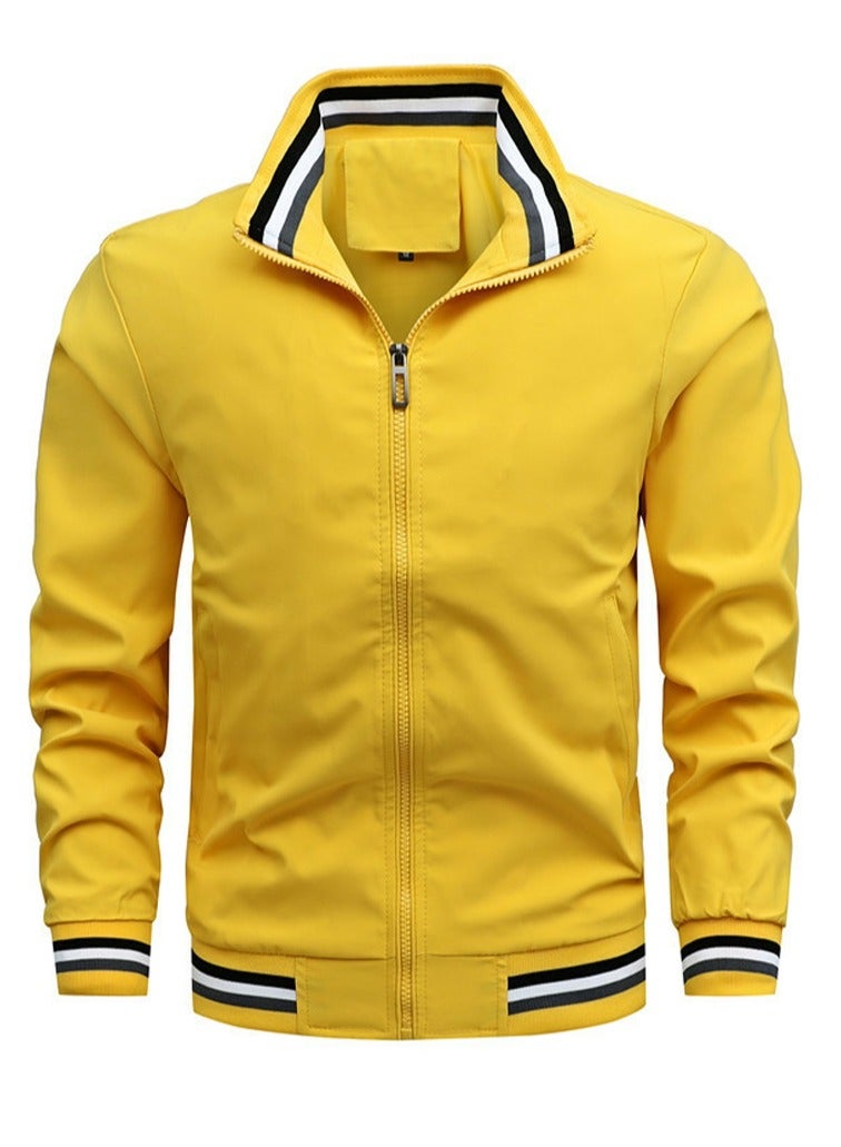 Loquat Men's Zippered Loose Work Jacket Long Sleeve Casual Coat Yellow 