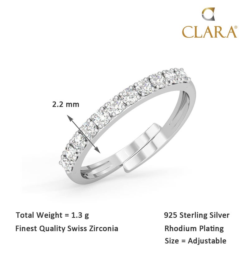 CLARA Pure 925 Sterling Silver Minimal Classic Finger Ring with Adjustable Band | Gift for Women Girls Wife Girlfriend | Swiss Zircon Rhodium Plated - Image 5