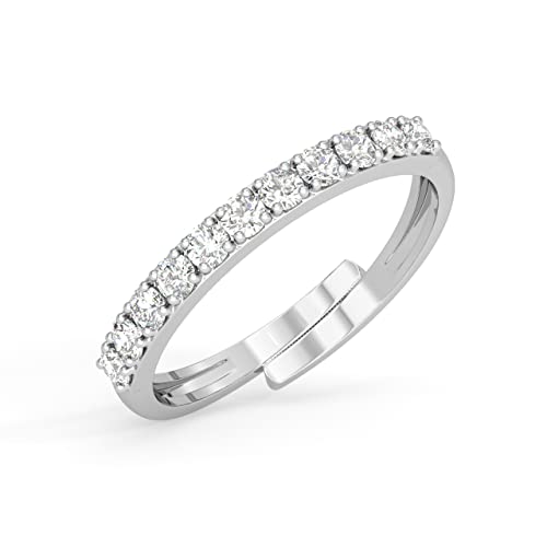 CLARA Pure 925 Sterling Silver Minimal Classic Finger Ring with Adjustable Band | Gift for Women Girls Wife Girlfriend | Swiss Zircon Rhodium Plated - Image 1