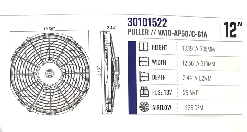 SPAL سبال 30101522 مروحة سحب 12 بوصة شفرات منحنية 12 فولت عالية الأداء 1226 cfm VA10-AP50/C-61A - Image 5