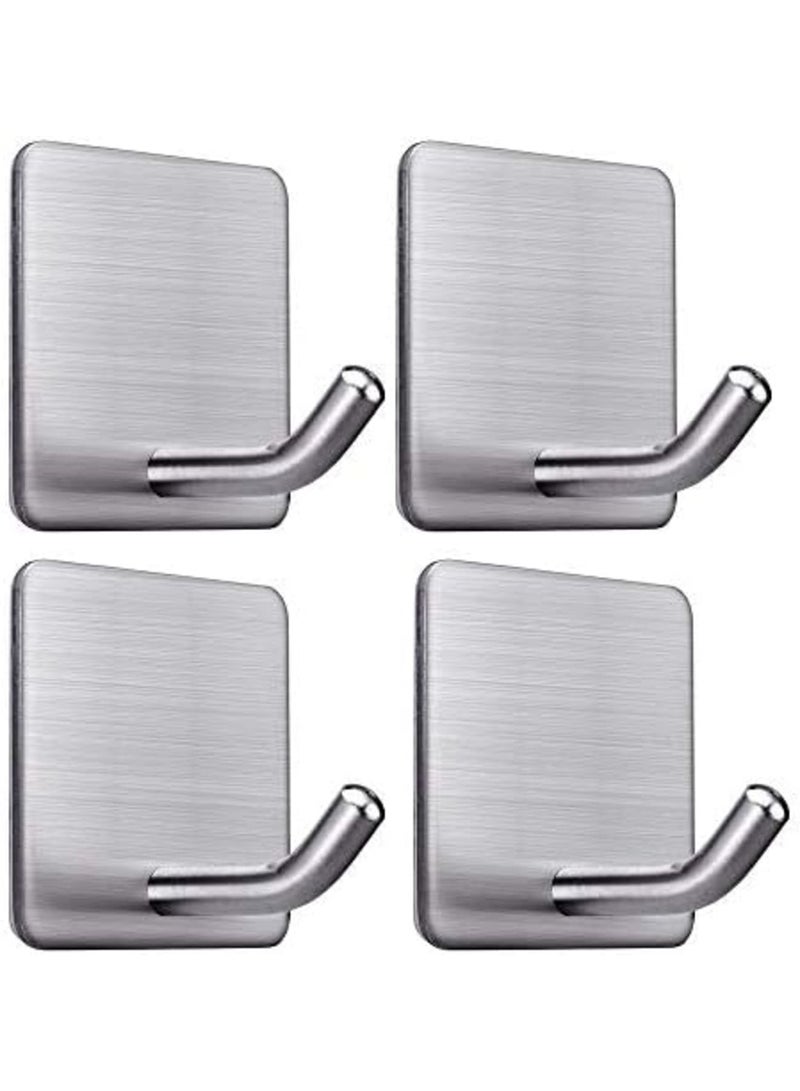 Luckam Adhesive Hooks, Heavy Duty Wall Hooks Waterproof Stainless Steel Strong Hooks for Hanging Coat, Hat, Towel, Robe Hook Rack Wall Mount Bathroom Bedroom Kitchen Home, 4Pcs, Silver - Image 1