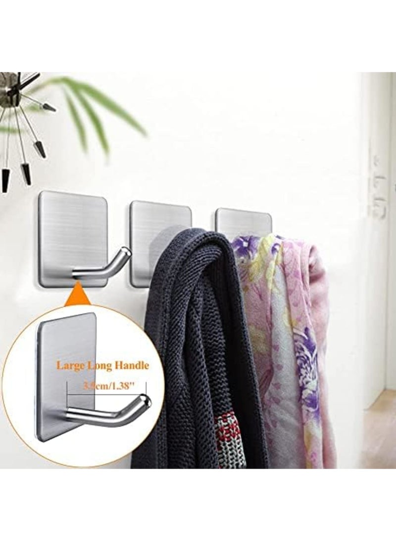Luckam Adhesive Hooks, Heavy Duty Wall Hooks Waterproof Stainless Steel Strong Hooks for Hanging Coat, Hat, Towel, Robe Hook Rack Wall Mount Bathroom Bedroom Kitchen Home, 4Pcs, Silver - Image 2